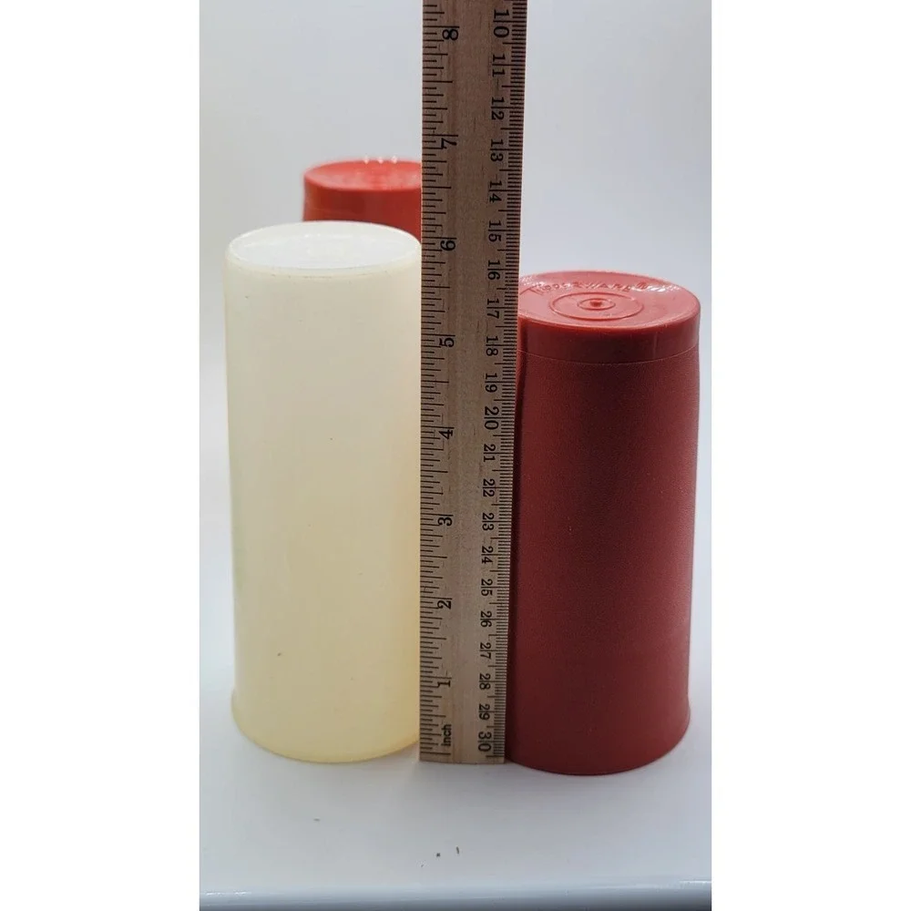 Two‎ Brown One Yellow Tupperware Tumblers, Vintage Plastic 16 oz Tumblers
